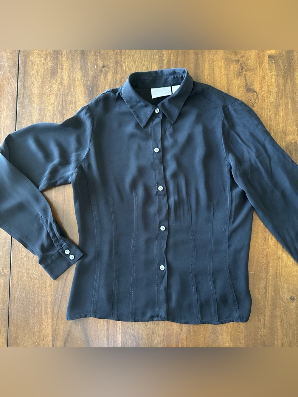 VTG Liz Claiborne Collection 100% Silk Blouse Button Front Womens 6 Black